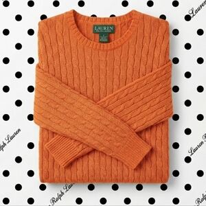 LAUREN  Ralph Lauren Orange Cable 100% Cotton Crewneck Sweater